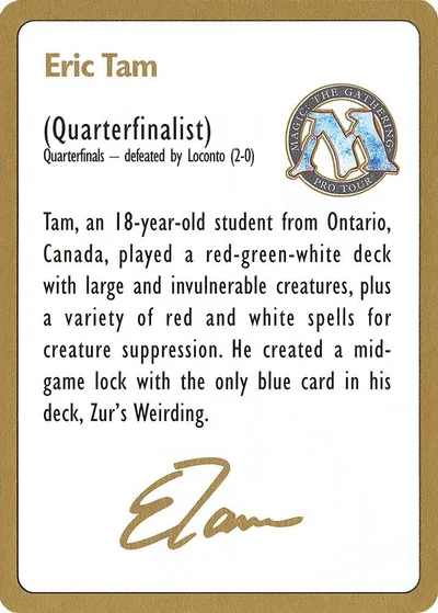 1996 Eric Tam Biography Card
