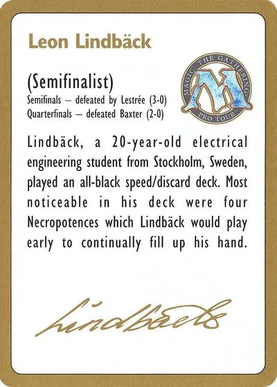 1996 Leon Lindback Biography Card
