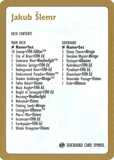 1997 Jakub Slemr Decklist Card