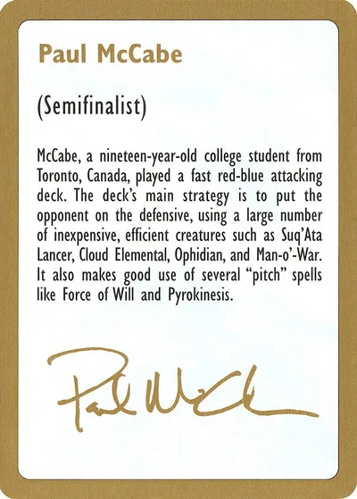 1997 Paul McCabe Biography Card
