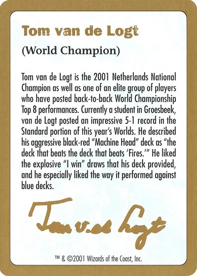 2001 Tom van de Logt Biography Card