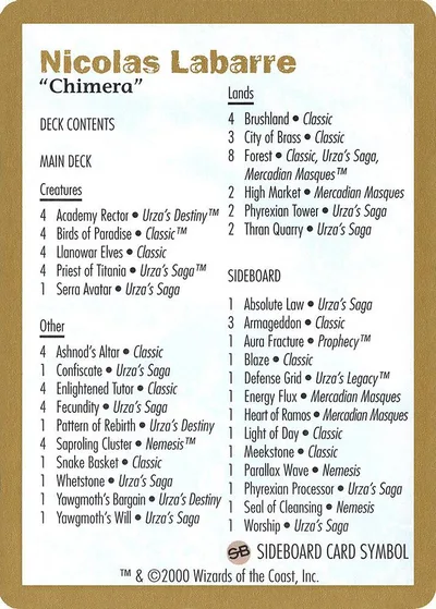 2000 Nicolas Labarre Decklist Card