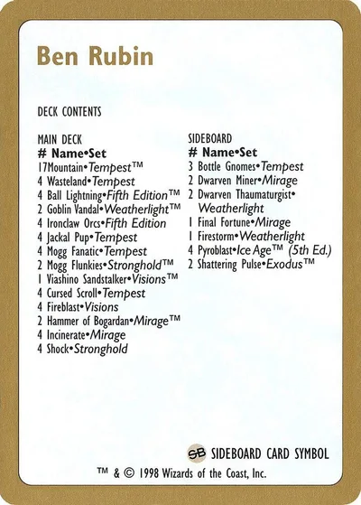 1998 Ben Rubin Decklist Card
