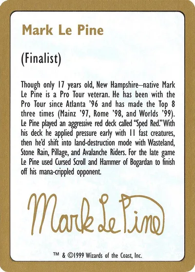 1999 Mark Le Pine Biography Card