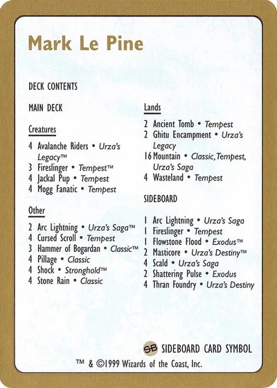 1999 Mark Le Pine Decklist Card