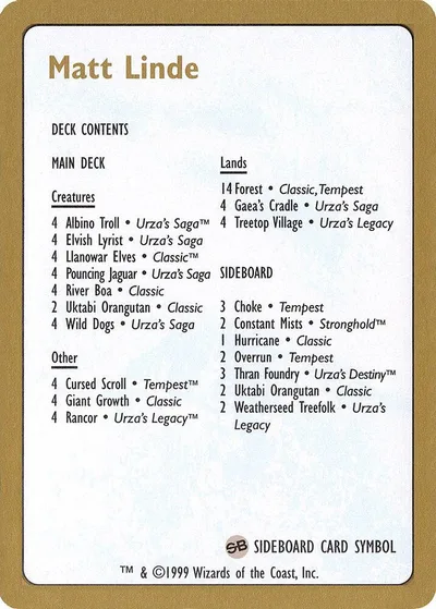 1999 Matt Linde Decklist Card