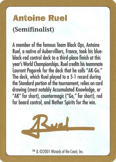 2001 Antoine Ruel Biography Card