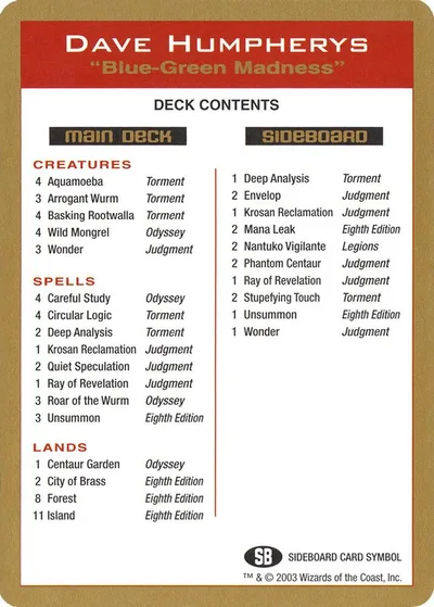 2003 Dave Humpherys Decklist Card