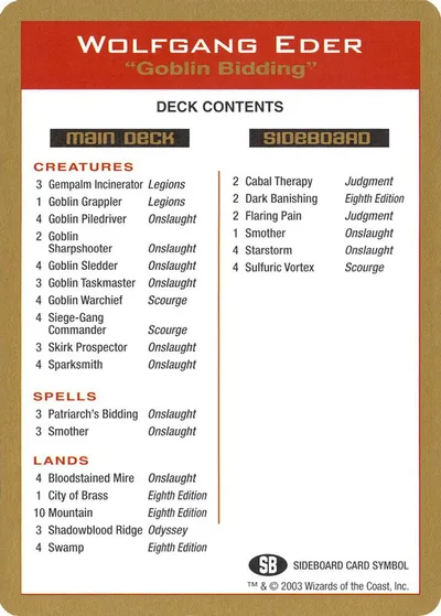 2003 Wolfgang Eder Decklist Card